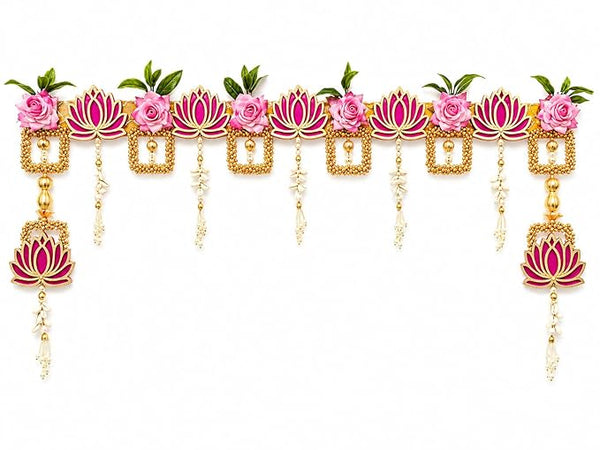 Premium Pink Lotus Floral Bandanwar Toran
