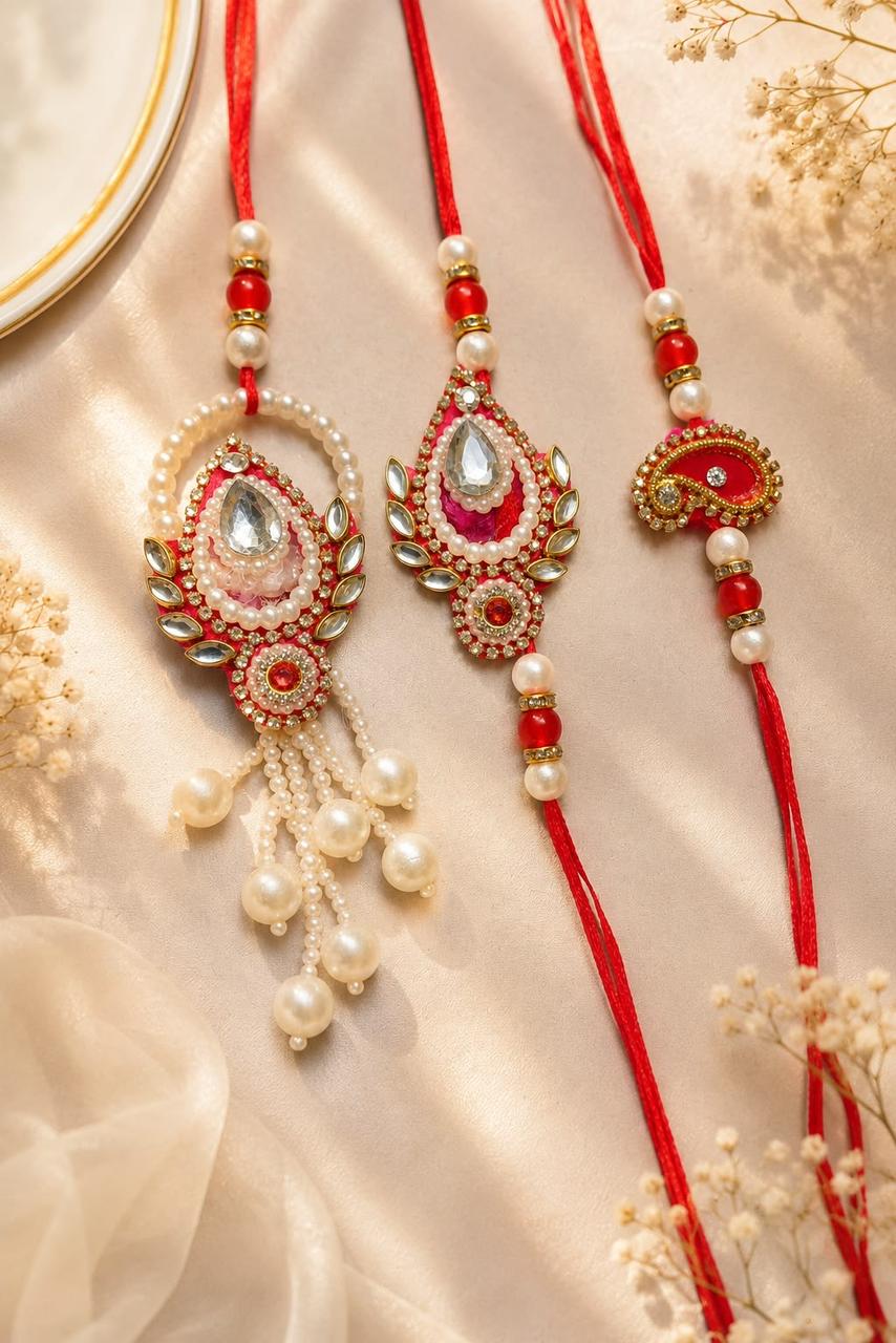 Royal Pearl & Paisley Rakhi Set of 3