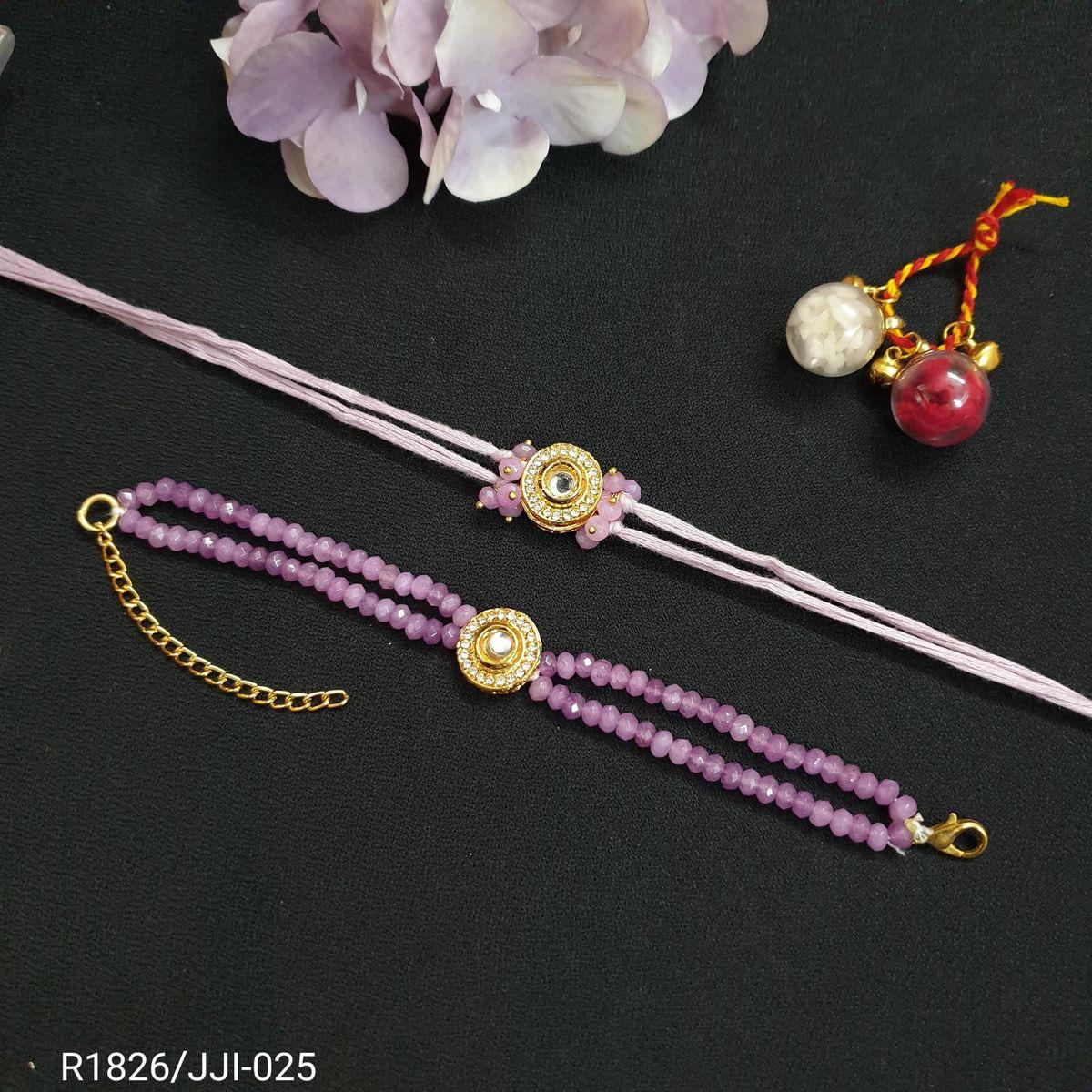 Lavender Crystal Bhai Bhabhi Rakhi Set