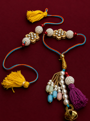 Kundan Floral Pearl Bhai Bhabhi Rakhi Set