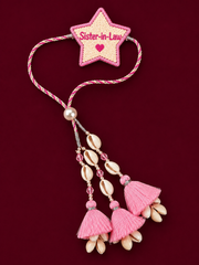 Sister-in-Law Star Lumba Rakhi with Pink Tassels & Cowrie Shells