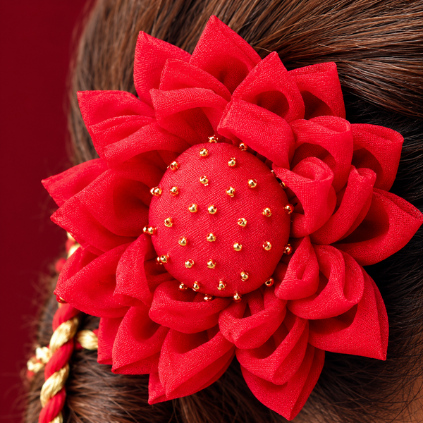 Elegant Red Floral Hair Gajra for Karwa Chauth & Festive Celebrations