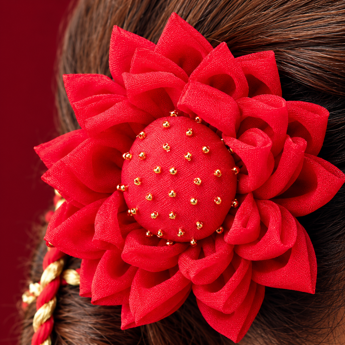 Elegant Red Floral Hair Gajra for Karwa Chauth & Festive Celebrations