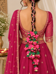 Traditional Pink & Green Designer Hair Parandi with Golden Tassels