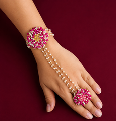 Handmade Pearl & Pink Beaded Long Drop Earrings for Women