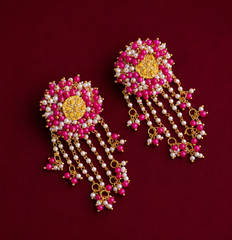 Handmade Pearl & Pink Beaded Long Drop Earrings for Women