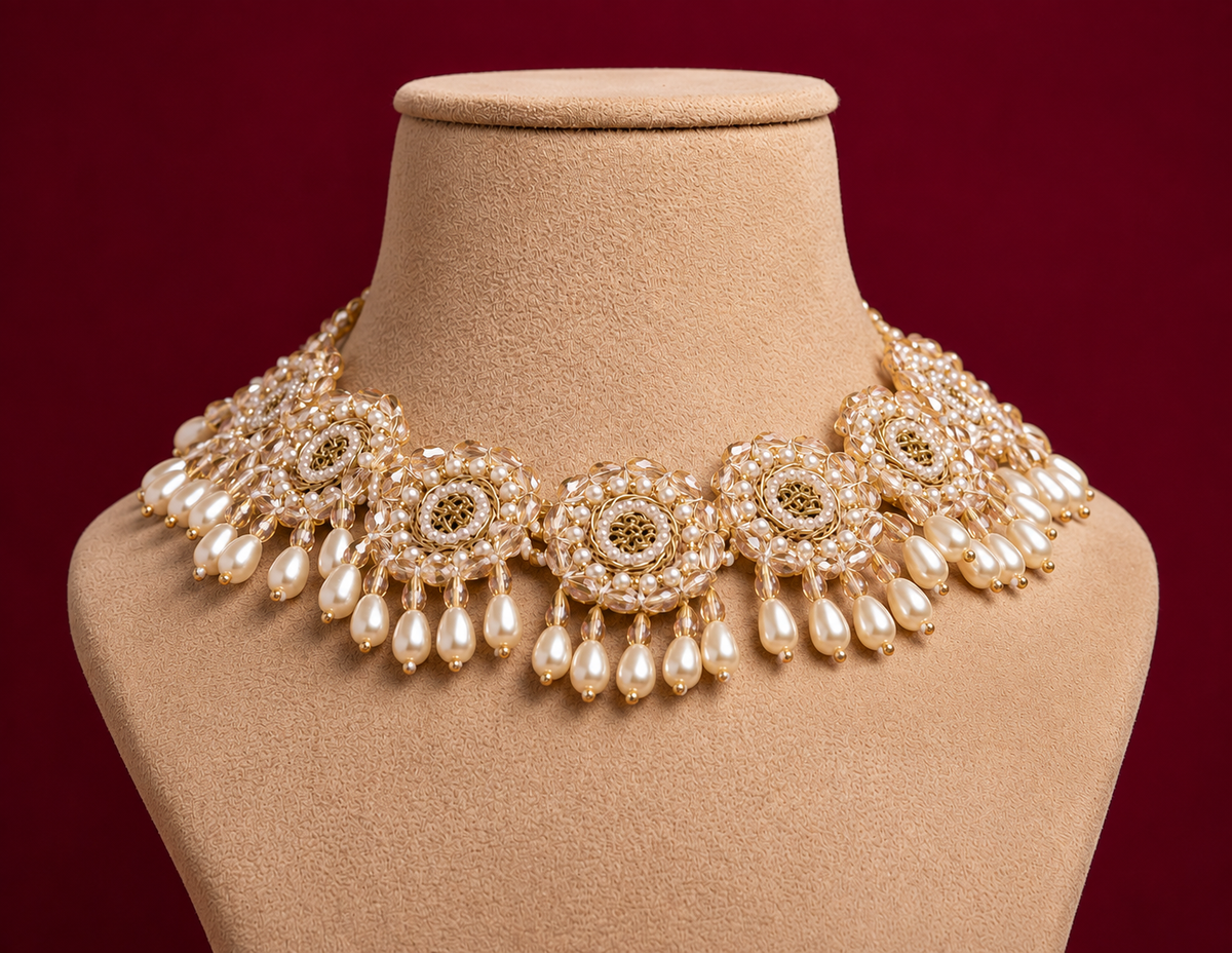 Elegant Handmade Pearl & Golden Beaded Long Earrings | Traditional Designer Jewellery