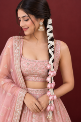Pink Lotus Pearl Bridal Braid Parandi – Handcrafted Floral Hair Accessory