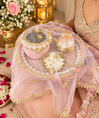 Elegant Pink Karwa Chauth Pooja Thali Set ❤️✨ | Traditional Bridal Pooja Collection