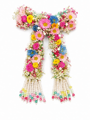 Multicolor Floral Bridal Hair Gajra with Pearl Tassel Hanging – Handmade Wedding Hair Accessory