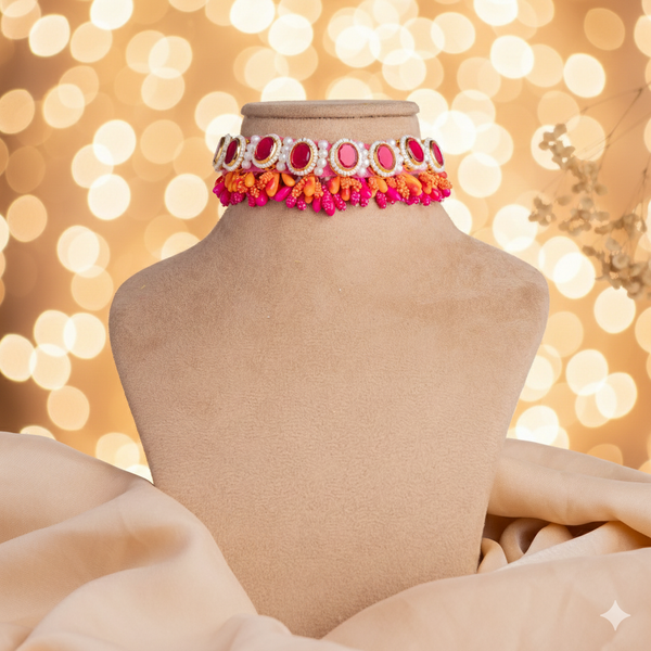 Kundan With Pollen Flower Necklace Set