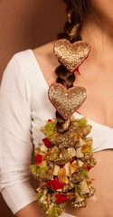 Royal Pink Heart-Shaped Bridal Hair Paranda with Golden Gota & Latkan
