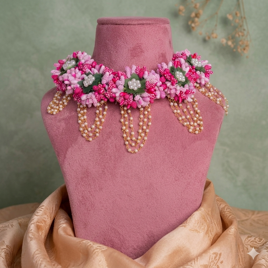 Pearl With Pollen Flower Necklace Set