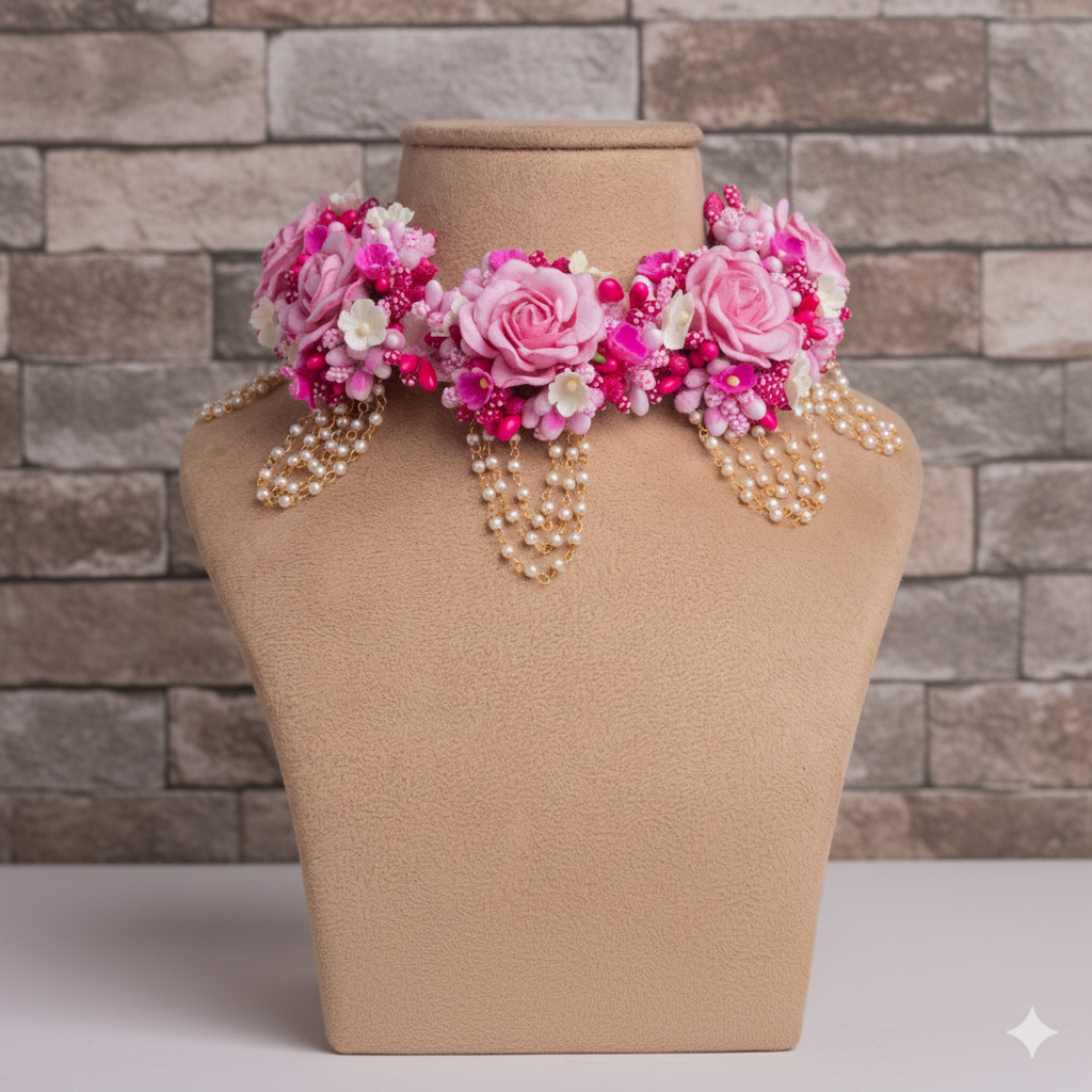 Pink Rose Necklace Set