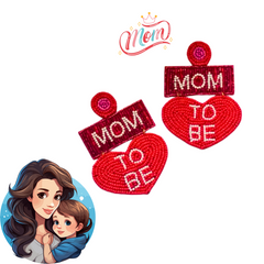 Mom To Be Handmade Beaded Earring (Red)