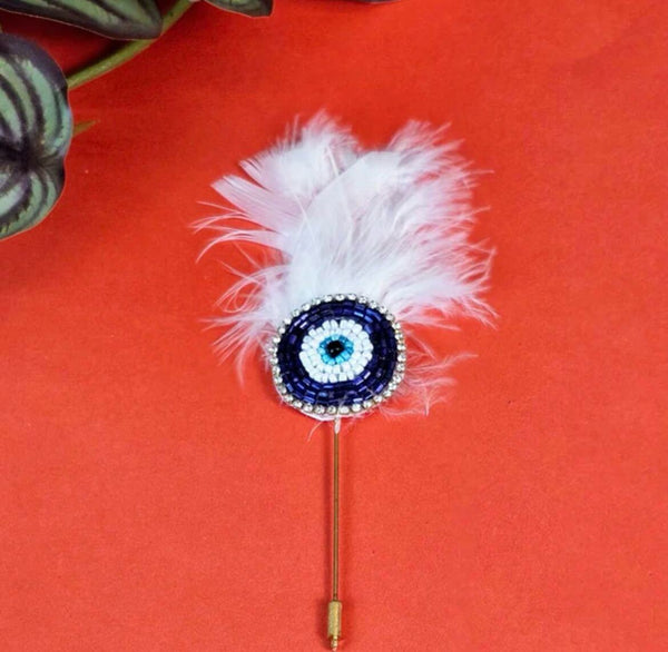Evil Eye Weeding Brooch With Feather