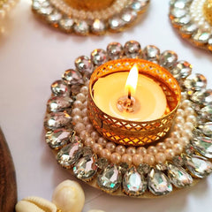 Handcrafted White Round Tealight Holders – Set of 2