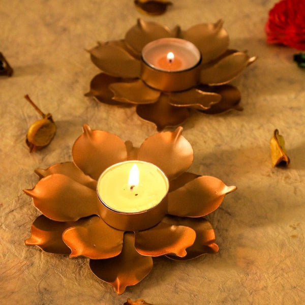 Lotus Metal Tealight Holders – Set of 2pc