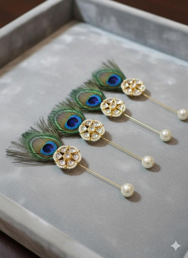 Kundan Weeding Brooch With Peacock Feather