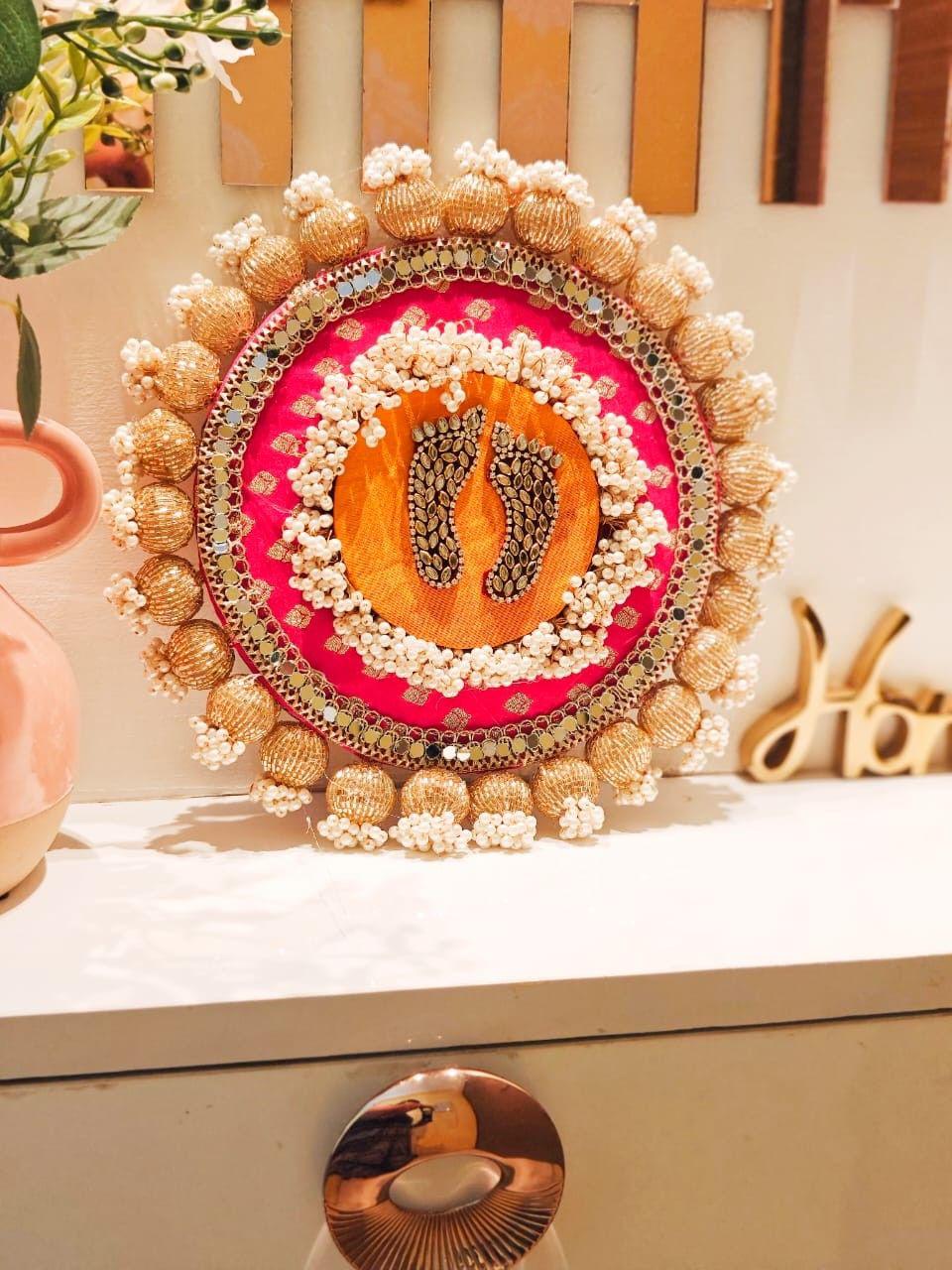 Decorated Laxmi Charan Plate 8/8 Inche