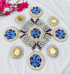 Royal Blue Rangoli Mat For Home Decoration