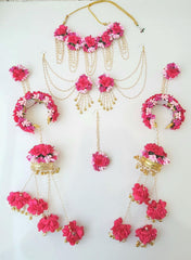 Flower Haldi Jewellery With Kalere Pink