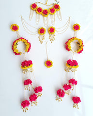 Flower Haldi Jewellery With Kalere Dark Pink