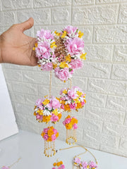Flower Pink Haldi Jewellery With Kalere