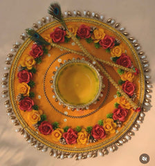 Flower Haldi Plate With 2 stick and 1 Bowl