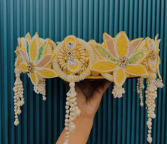 Decorated Kundan Plate Yellow