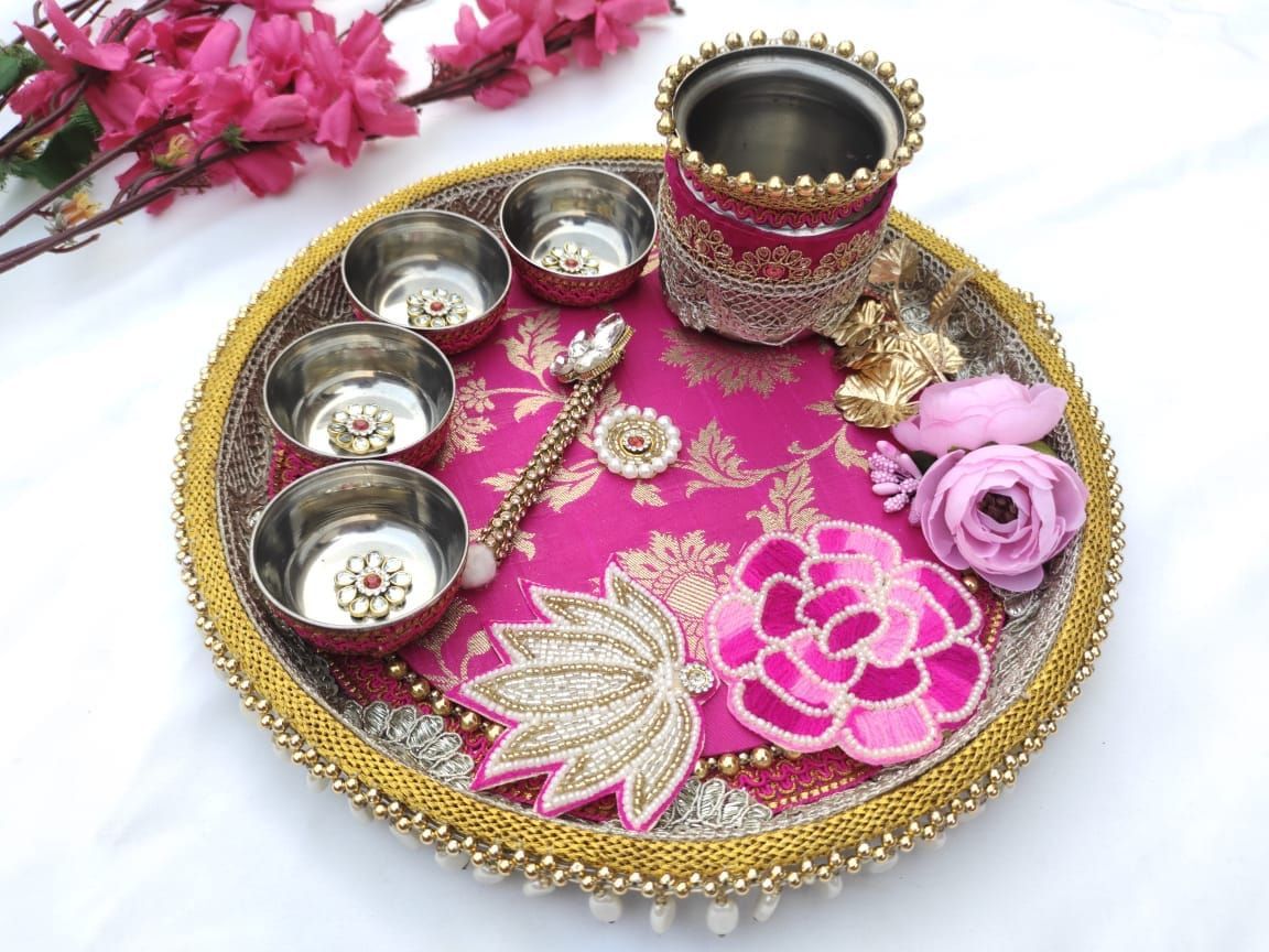Decorated Thali Set with 4 Bowl 1 stick with Mug