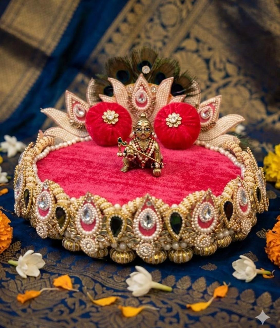 Shahi Peacock Pearl Laddu Gopal Singhasan