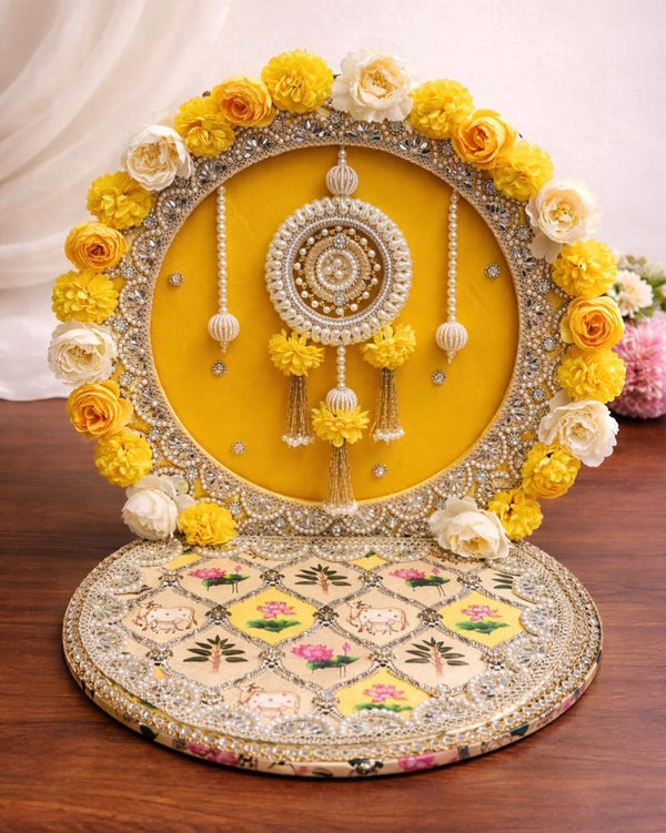 Shahi Yellow Floral Laddu Gopal Singhasan