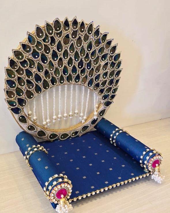 Ladoo Gopal Peacock Singhasan Blue