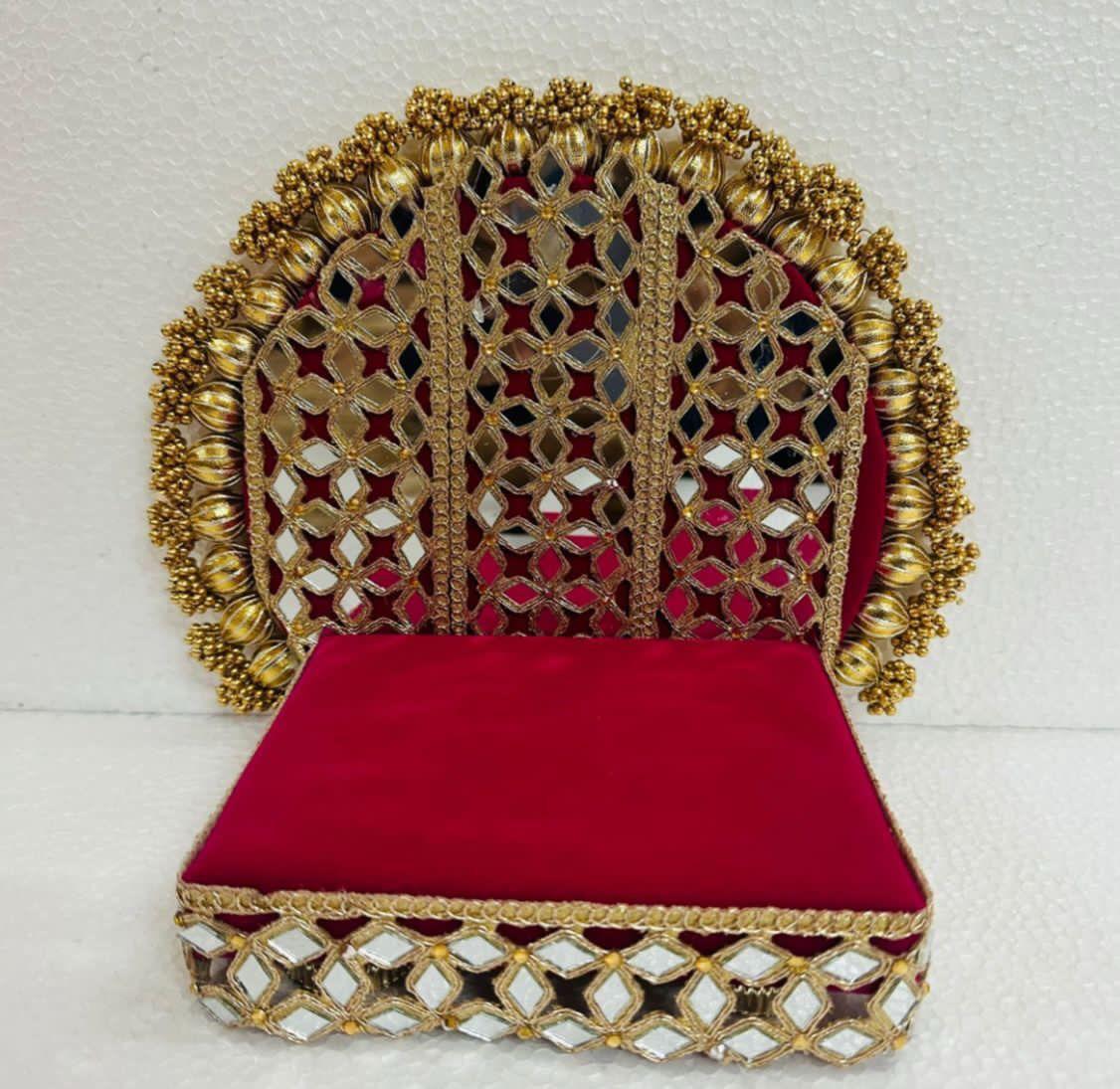 Ladoo Gopal Singhasan Red Mirror Work