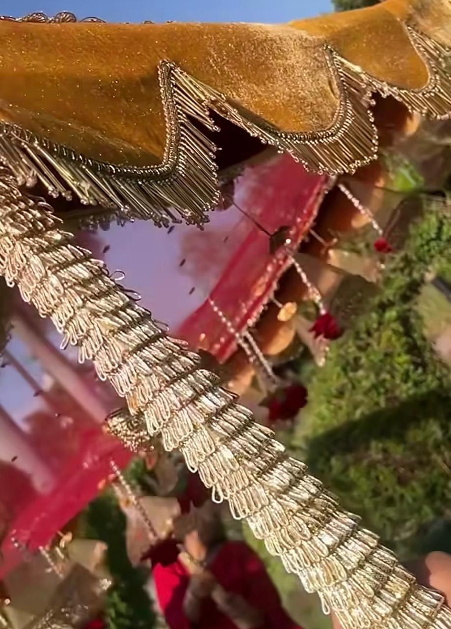 Velvet Red And Goden Bridal Entry Chadar