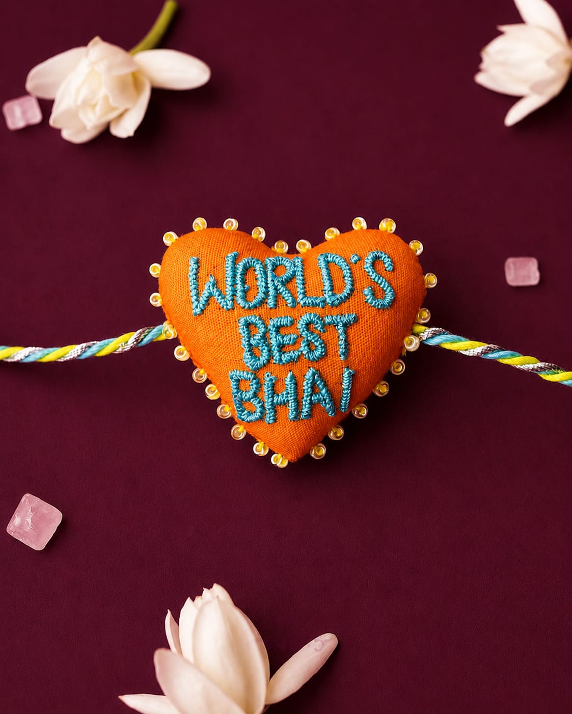 3D Heart Rakhi "World's Best Bhai" Text
