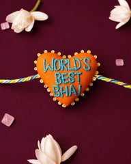 3D Heart Rakhi "World's Best Bhai" Text