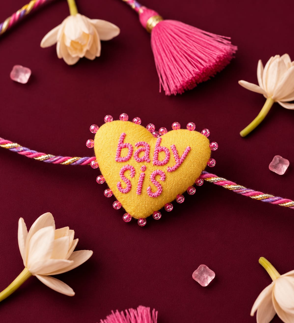 3D Heart Rakhi "Baby Sis" Text