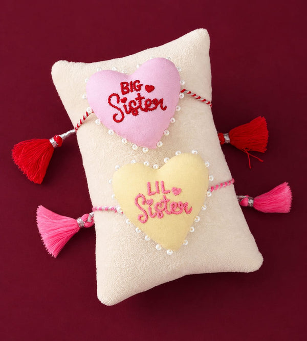 3D Heart Rakhi with "Lil Sis and Big Sis" Text | Designer Raksha Bandhan Rakhi Combo