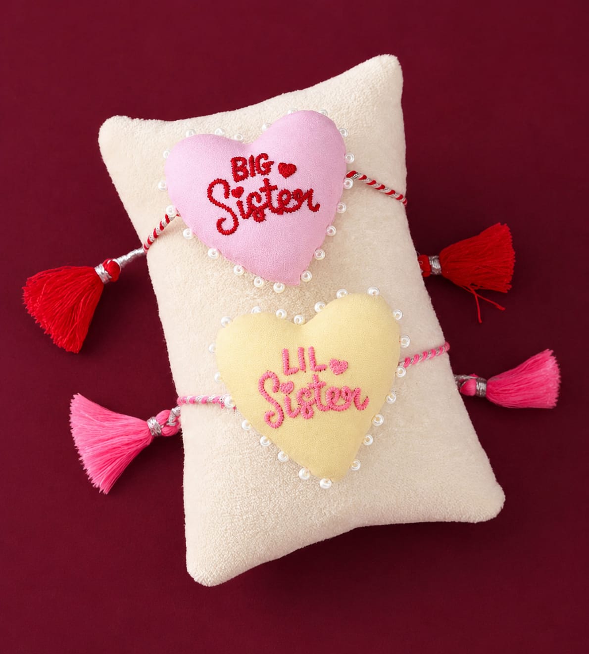 3D Heart Rakhi with "Lil Sis and Big Sis" Text | Designer Raksha Bandhan Rakhi Combo