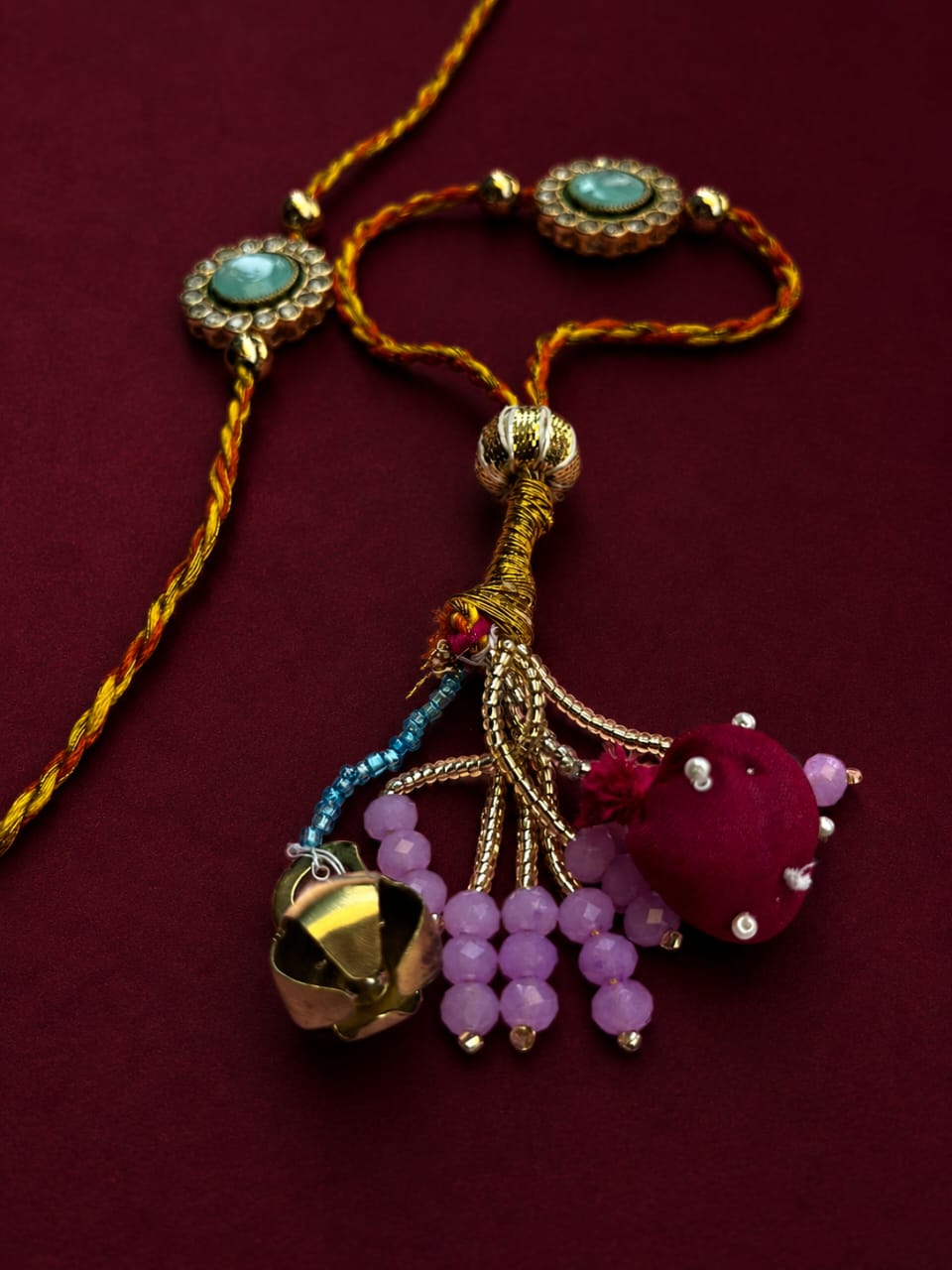 Kundan Stone Floral Pearl Bhai Bhabhi Rakhi Set