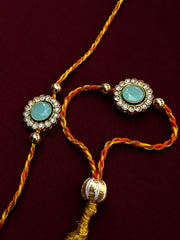 Kundan Stone Floral Pearl Bhai Bhabhi Rakhi Set