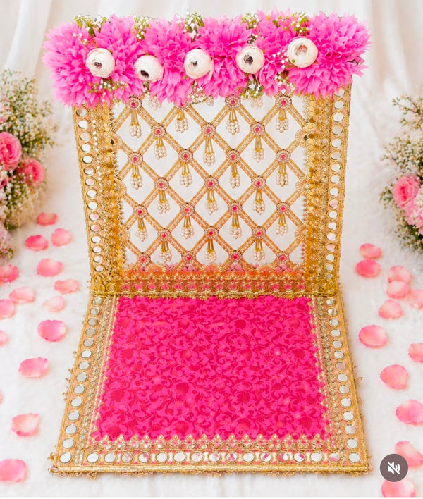 Royal Pink Floral Pearl Work Laddu Gopal Singhasan