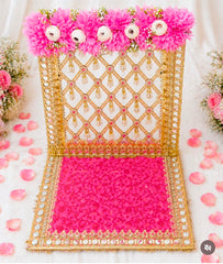 Royal Pink Floral Pearl Work Laddu Gopal Singhasan