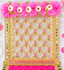 Royal Pink Floral Pearl Work Laddu Gopal Singhasan