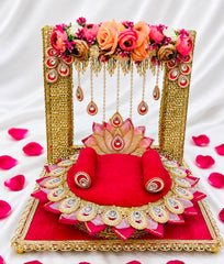 Royal Pink Floral singhasan Laddu Gopal 2 in 1