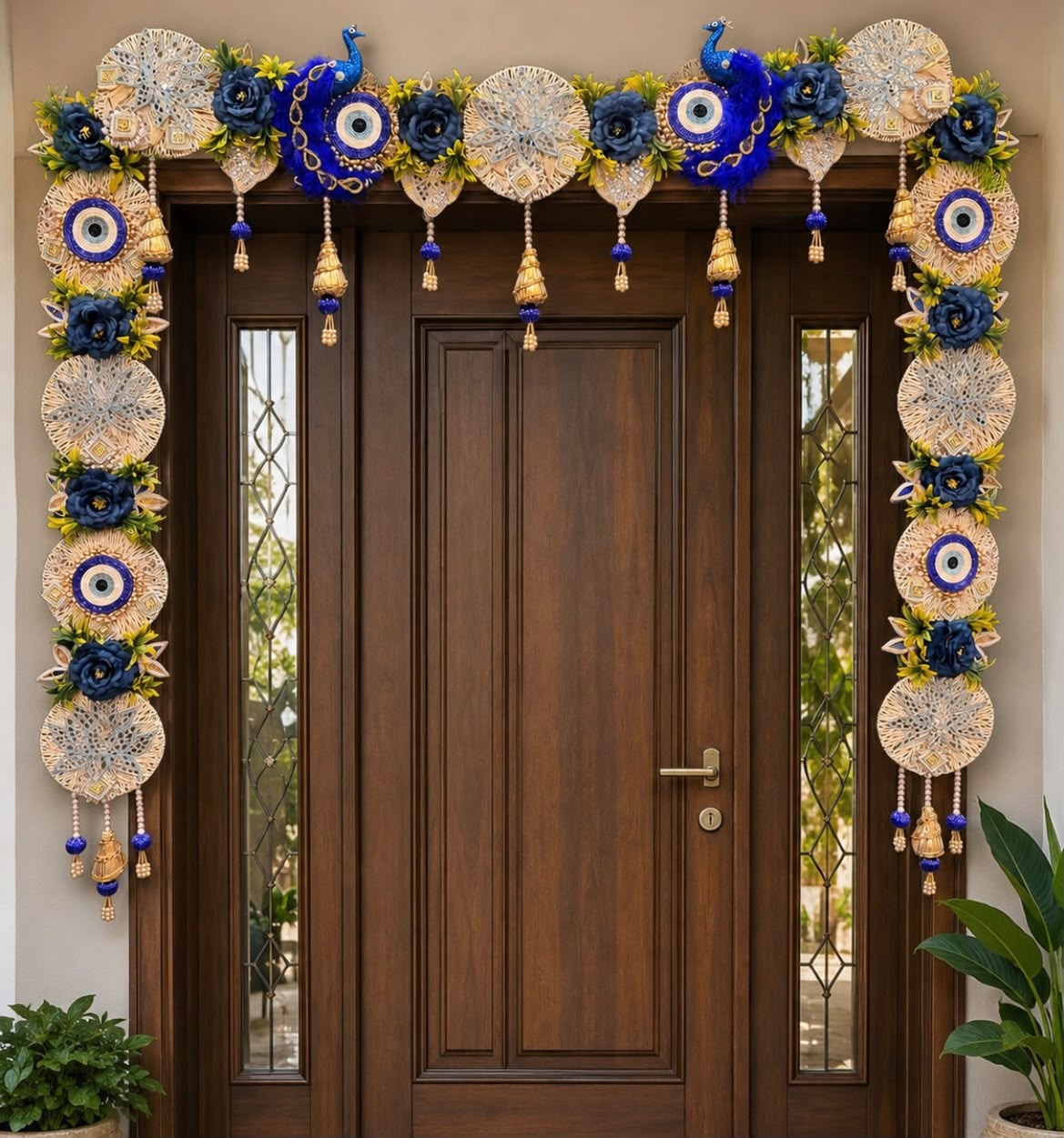 Premium Royal Blue Peacock Floral Bandanwar Toran for Door Decoration