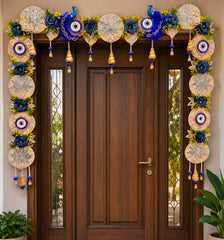 Premium Royal Blue Peacock Floral Bandanwar Toran for Door Decoration