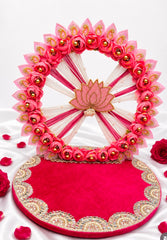 Premium Pink Lotus Floral Laddu Gopal Singhasan with Pearl & Embellished Work